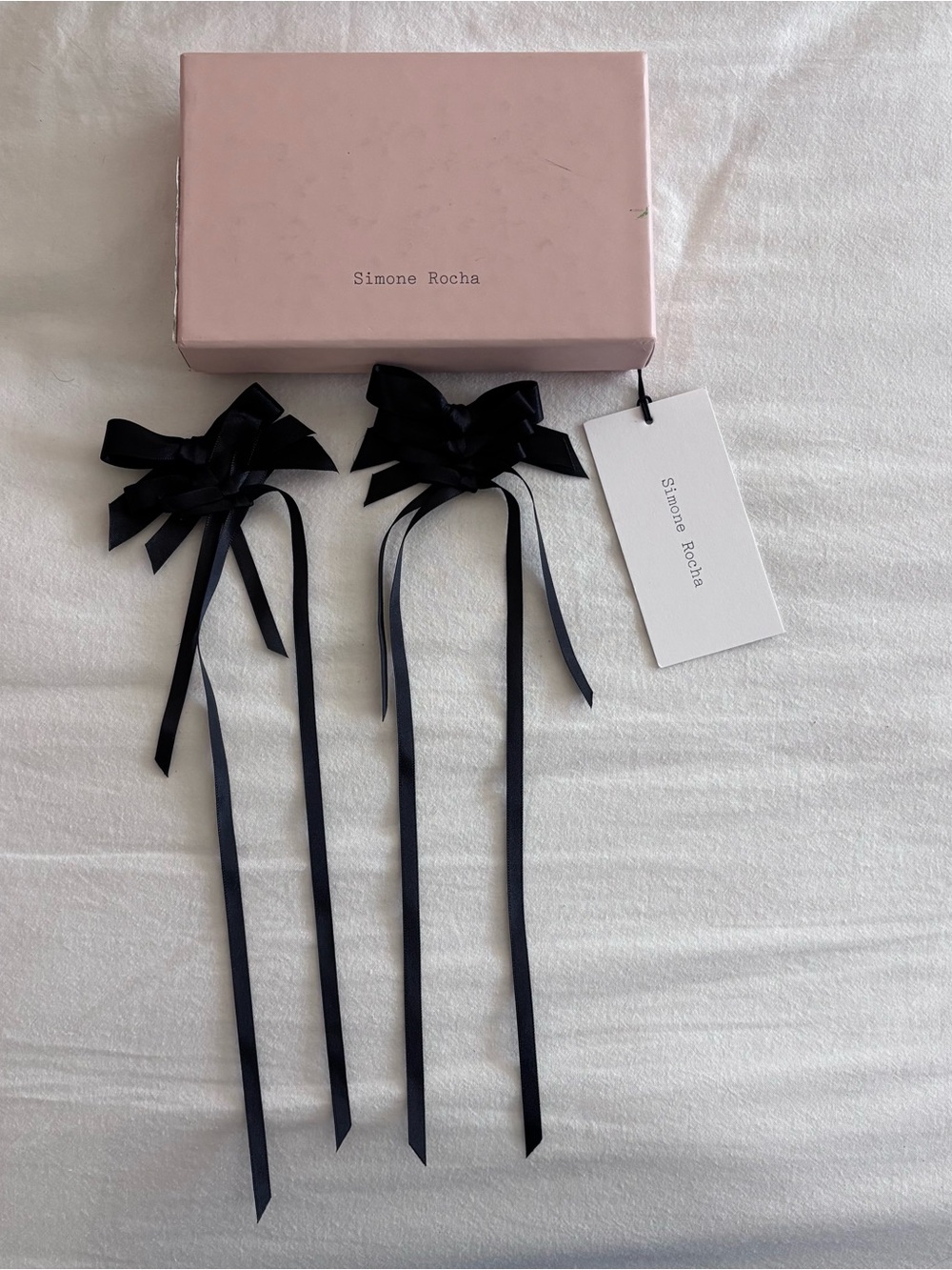 Simone Rocha Rosette Black Satin Ribbon Floral Statement Earrings - NIB - Picture 2 of 4